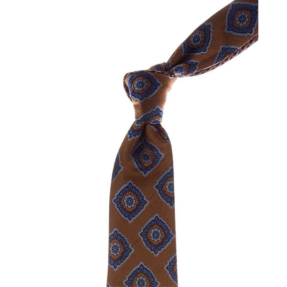 Canali Orange Check/Medallion Reversible Silk Tie, Orange